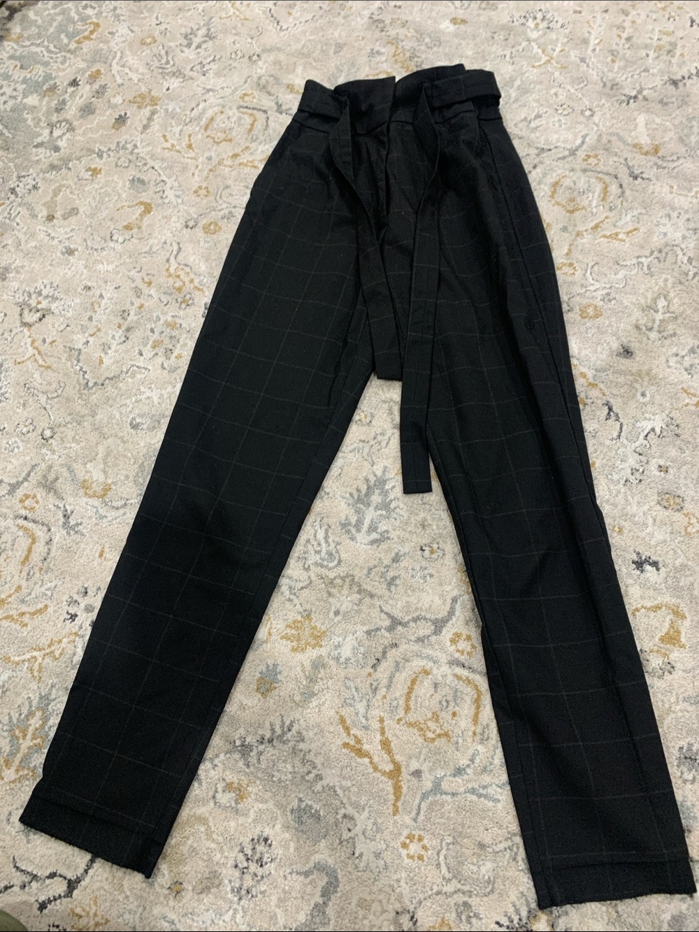 Dynamite Black Windowpane Straight Leg Paperbag Pants